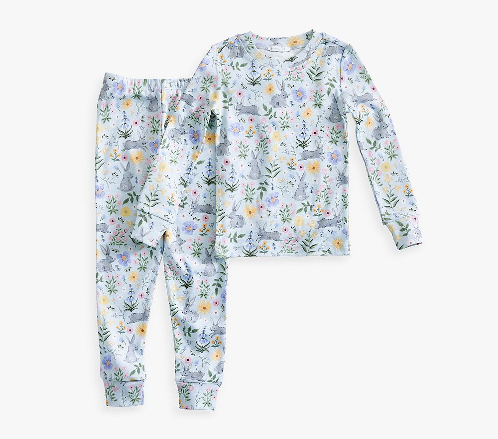 Rifle Paper Co. Organic Bunny Floral Tight Fit Pajama , 2t Size , Blue Multi | Pottery Barn Kids