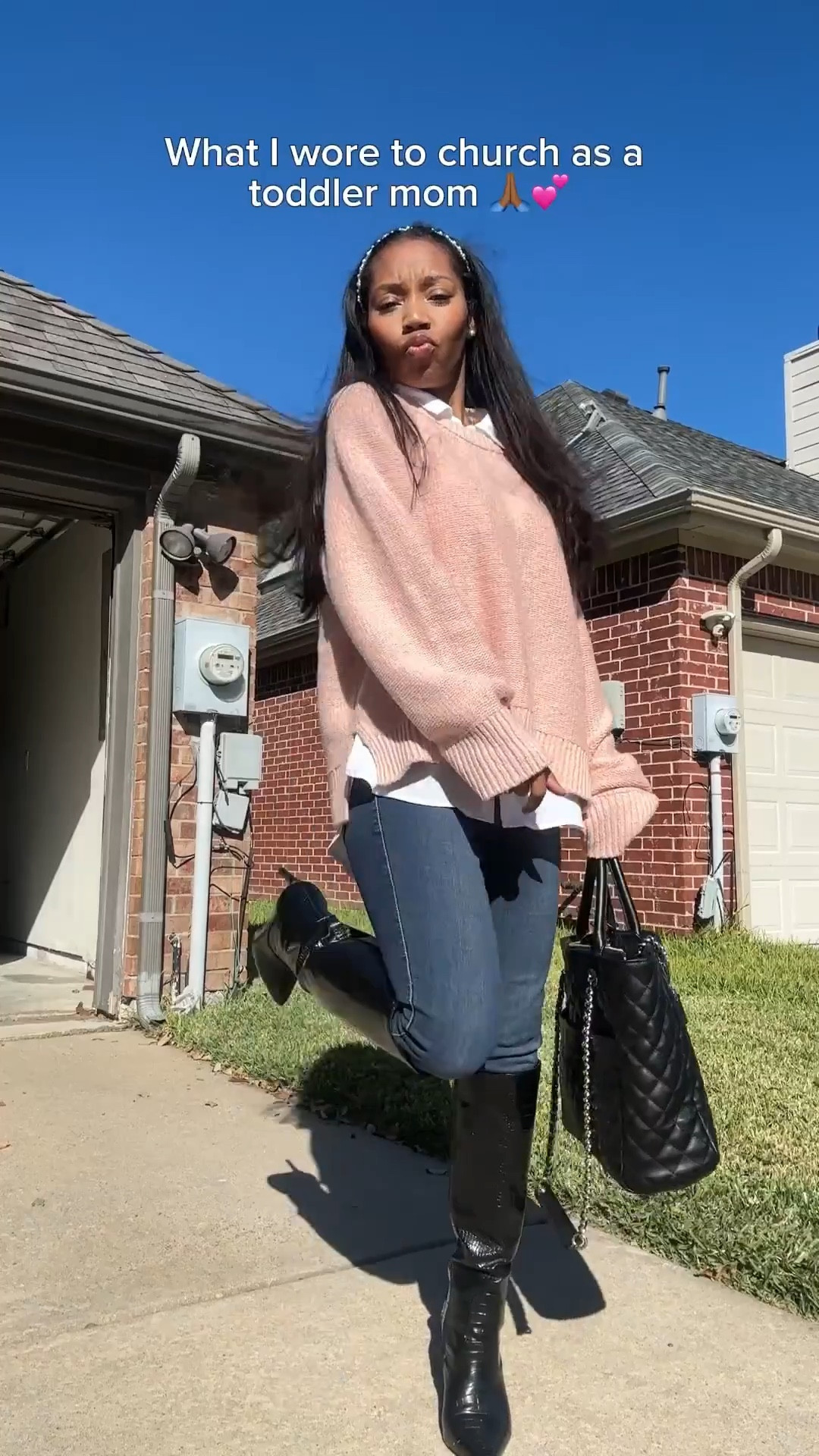 Today’s outfit of the day for church 💕 I took the skinny jeans out of retirement for this look! I got this pink sweater from TJ Maxx and add a button down for a touch of prep 🤩

#LTKFindsUnder100 #LTKPetite #LTKootd