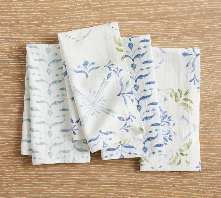 Chambray Tile Cotton Napkins - Set of 4 | Pottery Barn (US)
