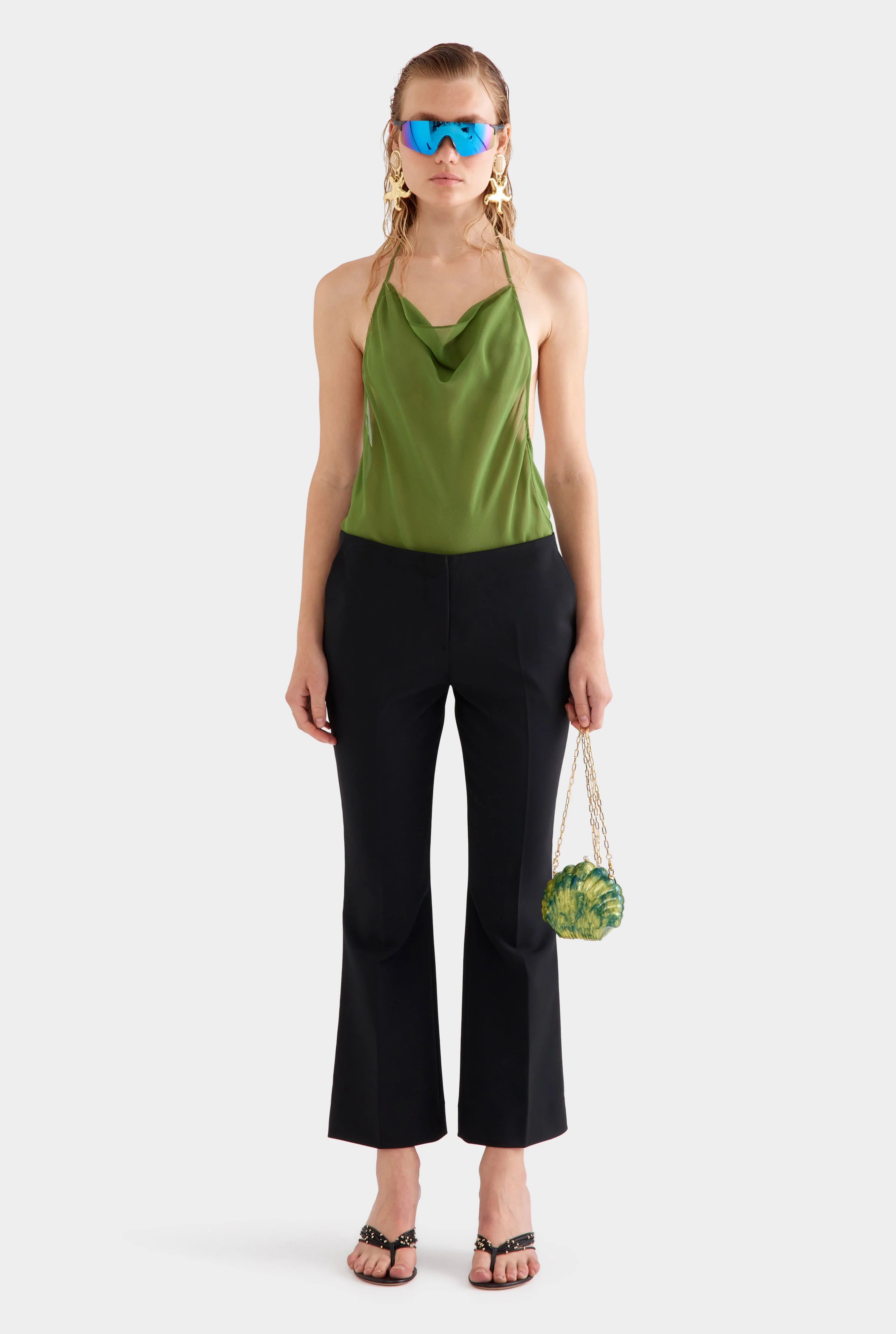 Womens Low Rise Stretch Wool Pant in Black | Venroy | Venroy AU