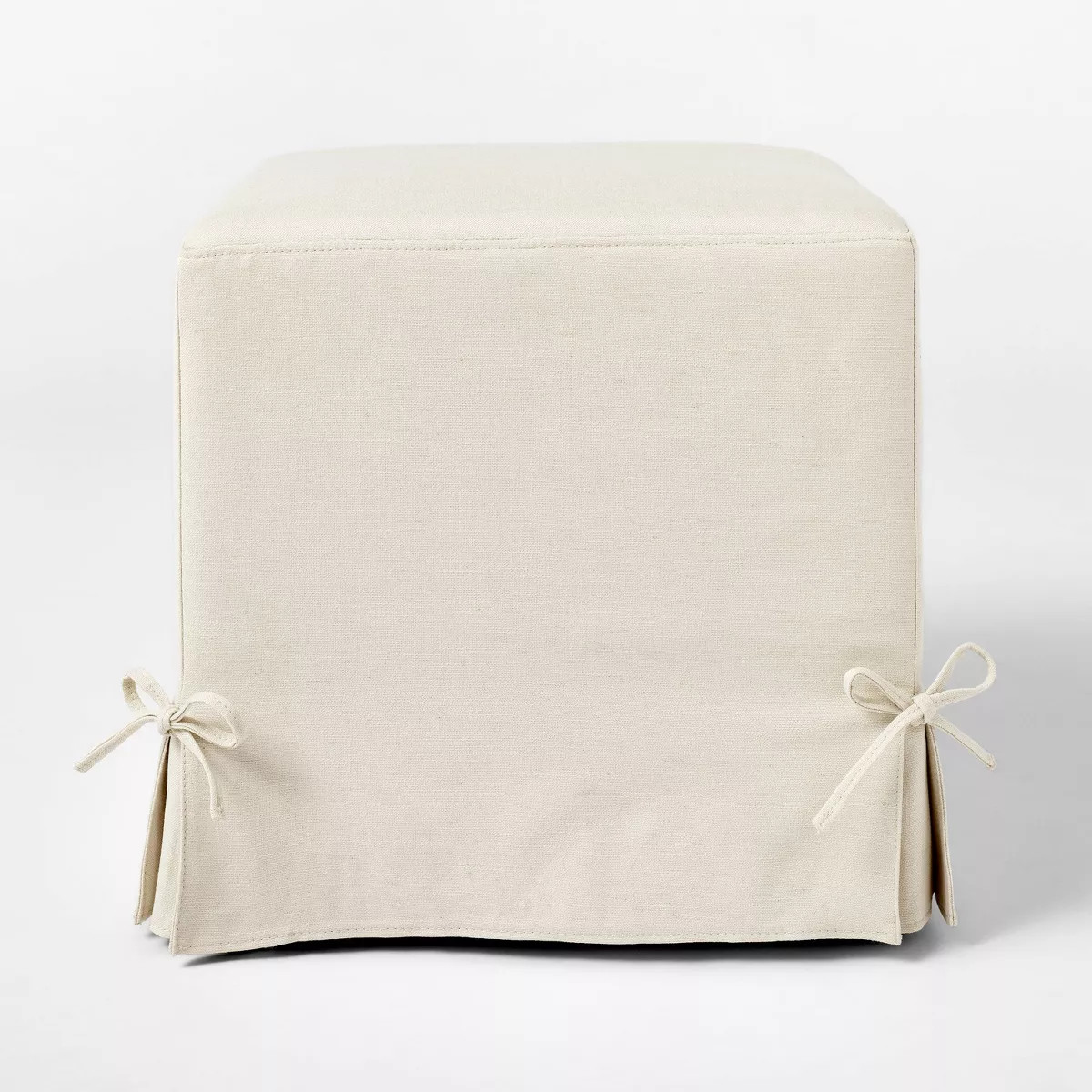 Lynwood Slipcover Cube Ottoman with Tie Details Cream - Threshold™ designed w/Studio McGee | Target