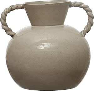 Bloomingville 9.25 Inches Stoneware Twisted Handles and Reactive Glaze, Cream Color Vase | Amazon (US)