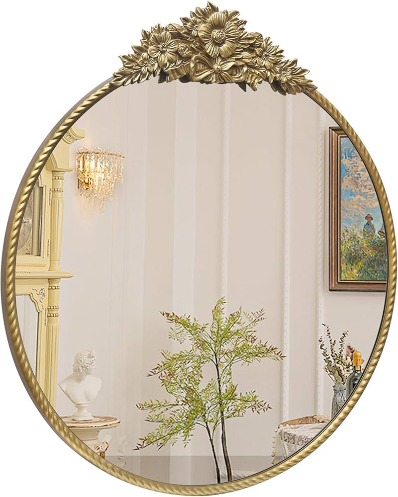 Round Mirror, 28''Baroque Style Wall Mirror Metal Frame Circle Mirrors for Entryway, Living Room ... | Amazon (US)