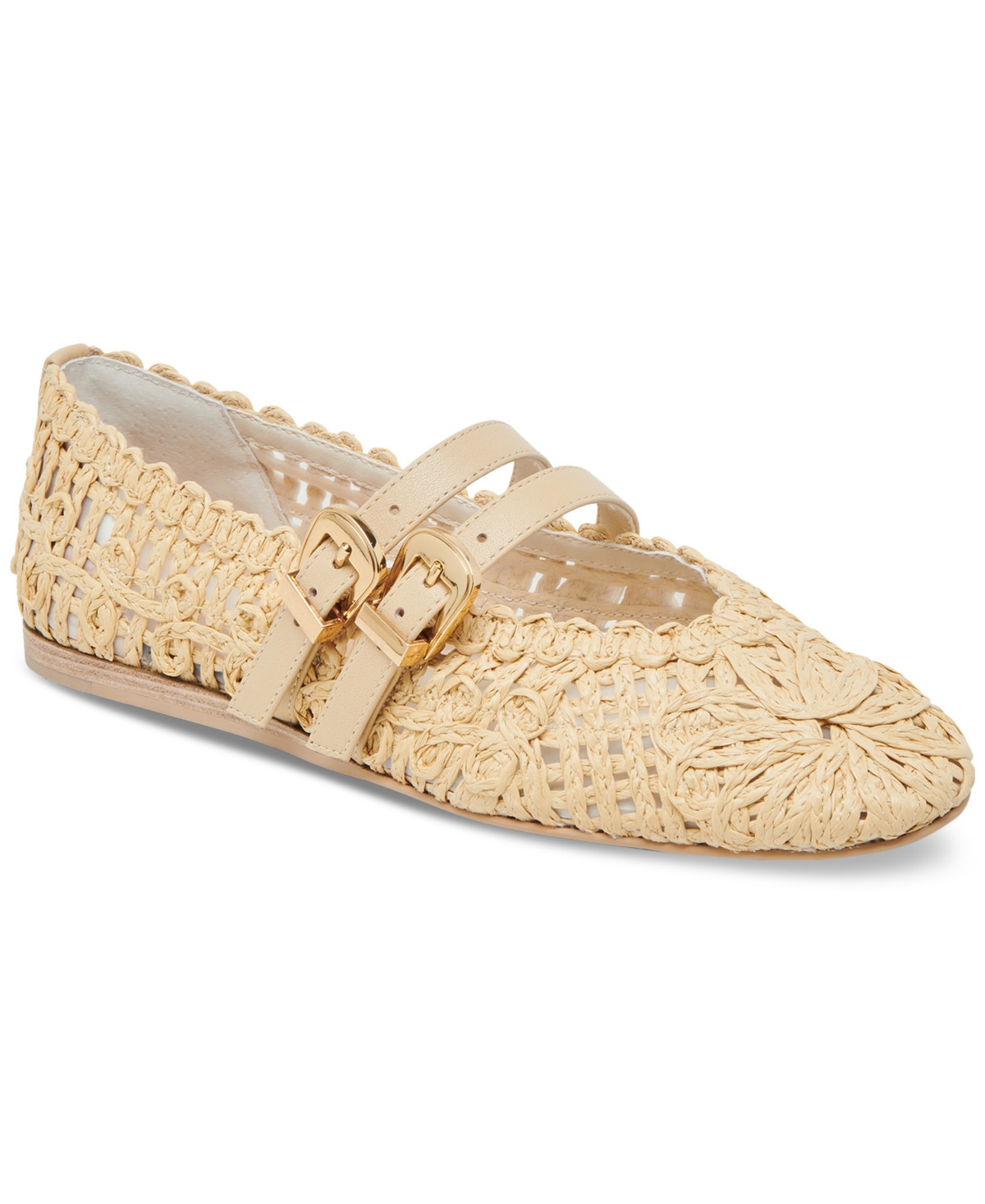 Dolce Vita Women's Baylee Sunflower Wide Width Woven Double Buckle Mary Jane Flats - Light Natural Raffia | Macy's