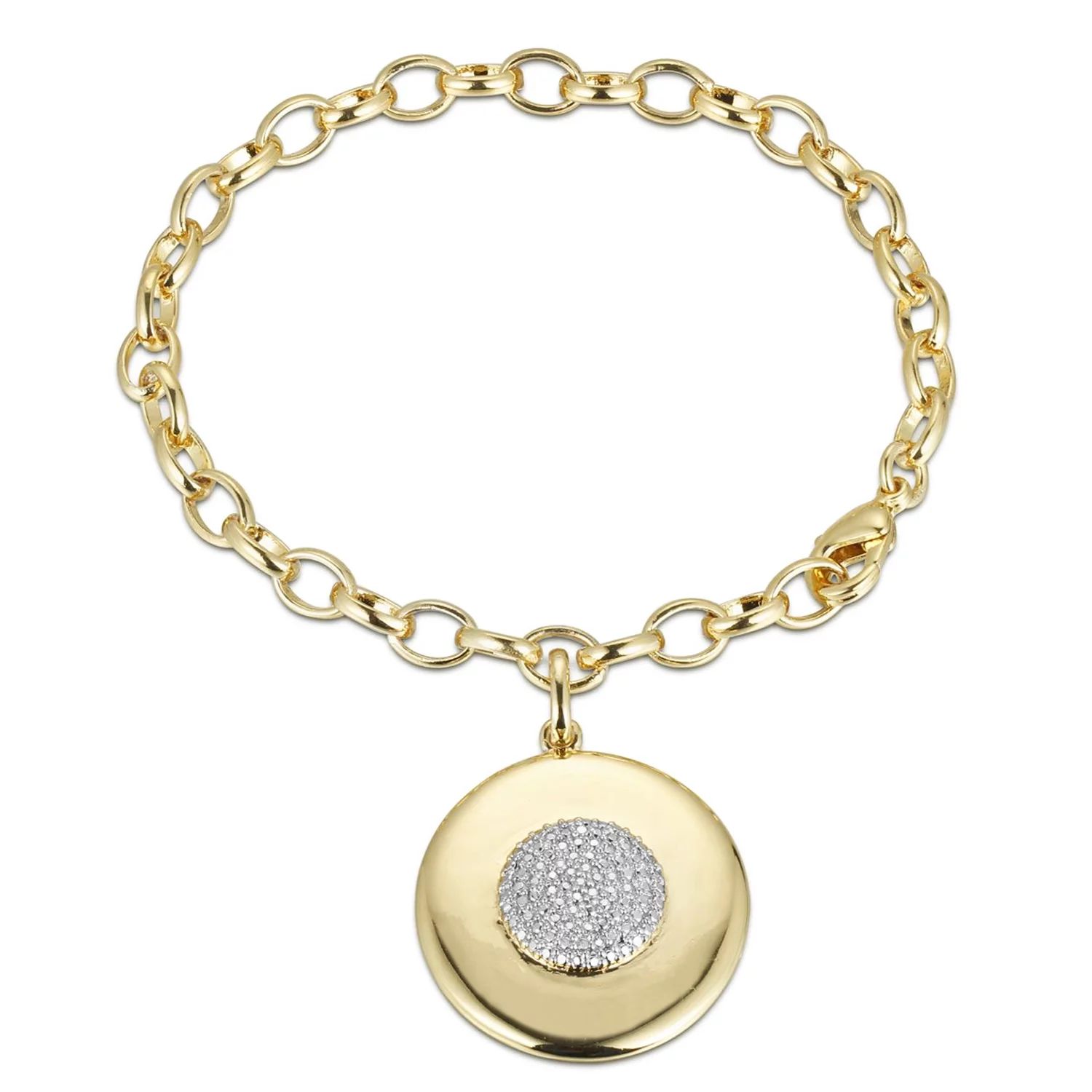 18k gold plated bracelet featuring a designer rolo link chain and round disc charm with diamond i... | Walmart (US)