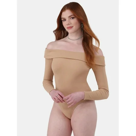 No Boundaries Off-the-Shoulder Bodysuit with Long Sleeves Women s and Women s Plus | Walmart (US)
