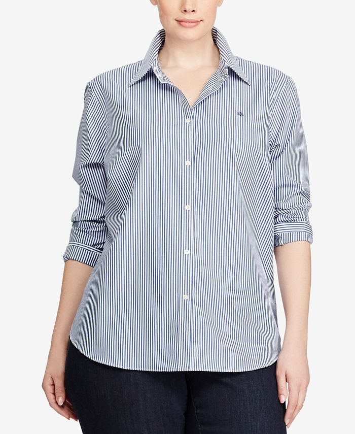 Lauren Ralph Lauren Plus Size Long Sleeve Non-Iron Shirt & Reviews - Tops - Plus Sizes - Macy's | Macys (US)