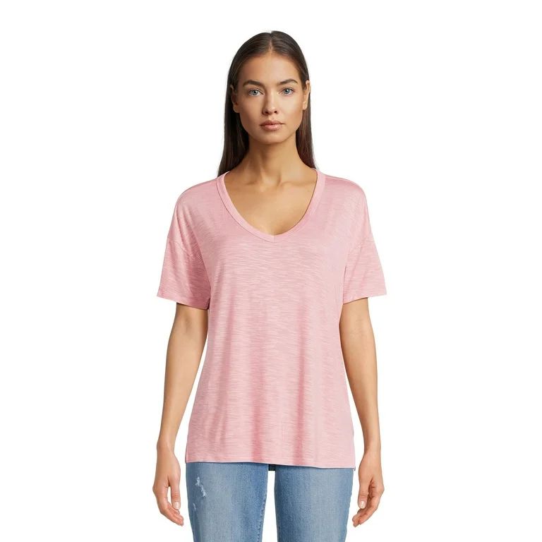 Time and Tru Women's Slub Texture Tee with Short Sleeves, Sizes S-XXXL | Walmart (US)