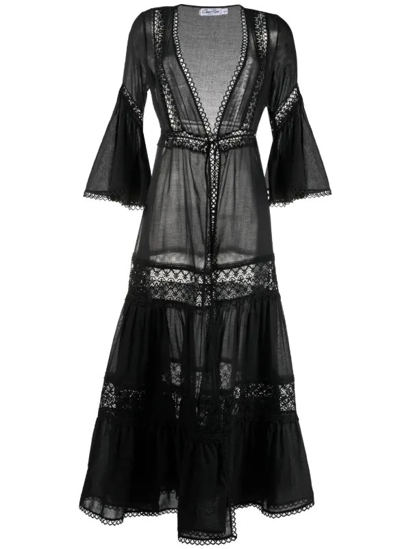floral-lace embroidered V-neck dress | Farfetch Global