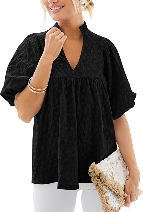 MASCOMODA Womens Puff Short Sleeve Peplum Babydoll Tops 2026 | Amazon (US)