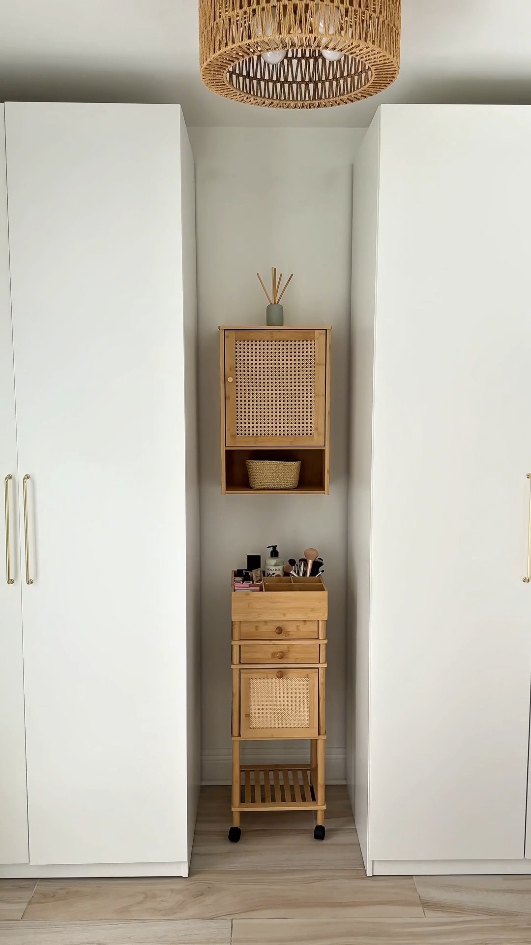 No vanity? Small home? Our home didn't have the space for a dedicated vanity, so I got creative and built a little beauty corner that actually works better for my everyday routine.

- Floating cabinet for skincare + self-care essentials
- Rolling organizer that keeps all of my makeup within reach
- Clean, organized, and easy to tuck away when I'm done

Sometimes the best home solutions come from working with the space you already have instead of wishing for more!

#LTKHome #LTKSaleAlert #LTKselfcare