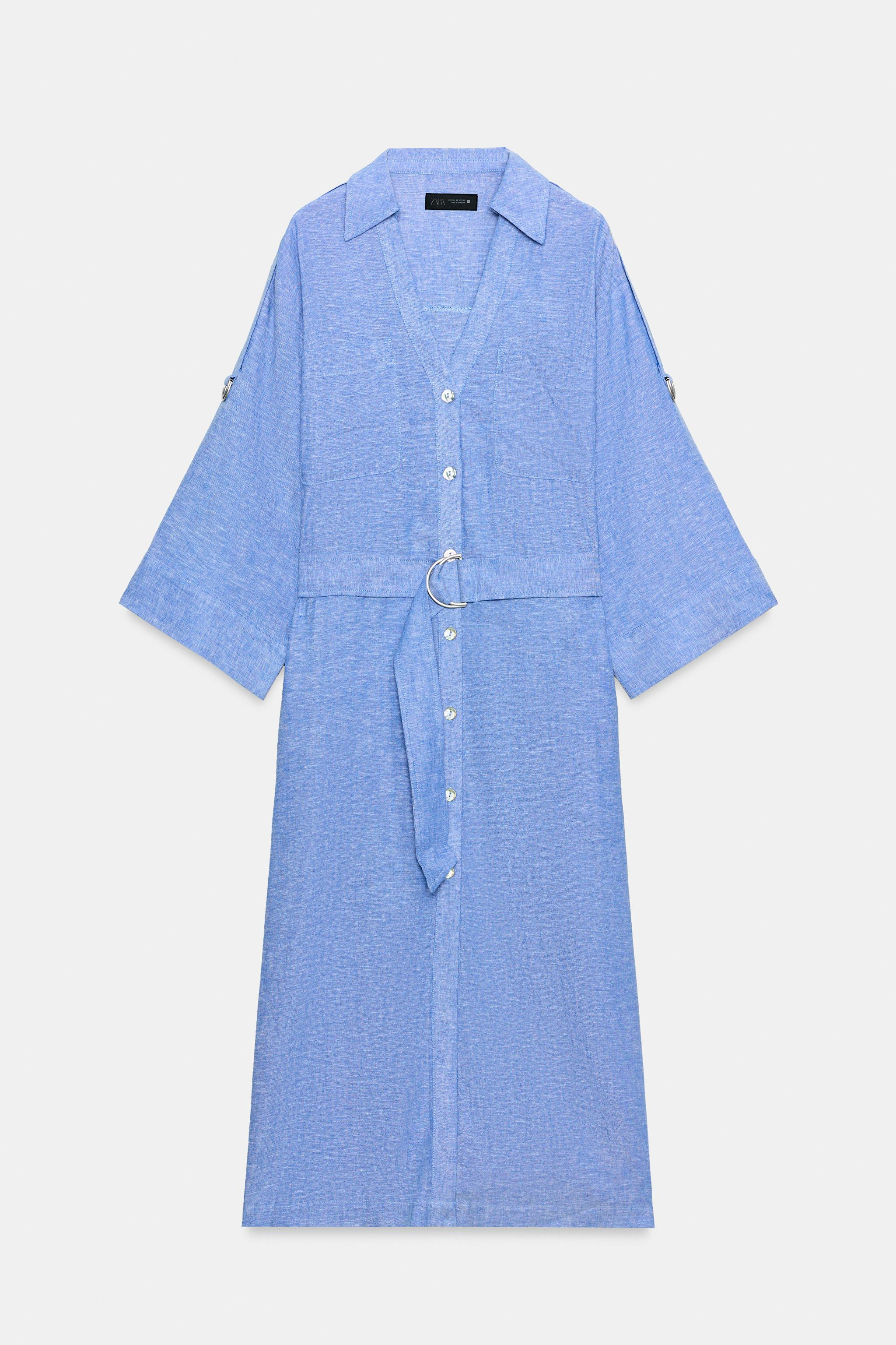 BELTED LINEN BLEND MIDI DRESS | Zara US