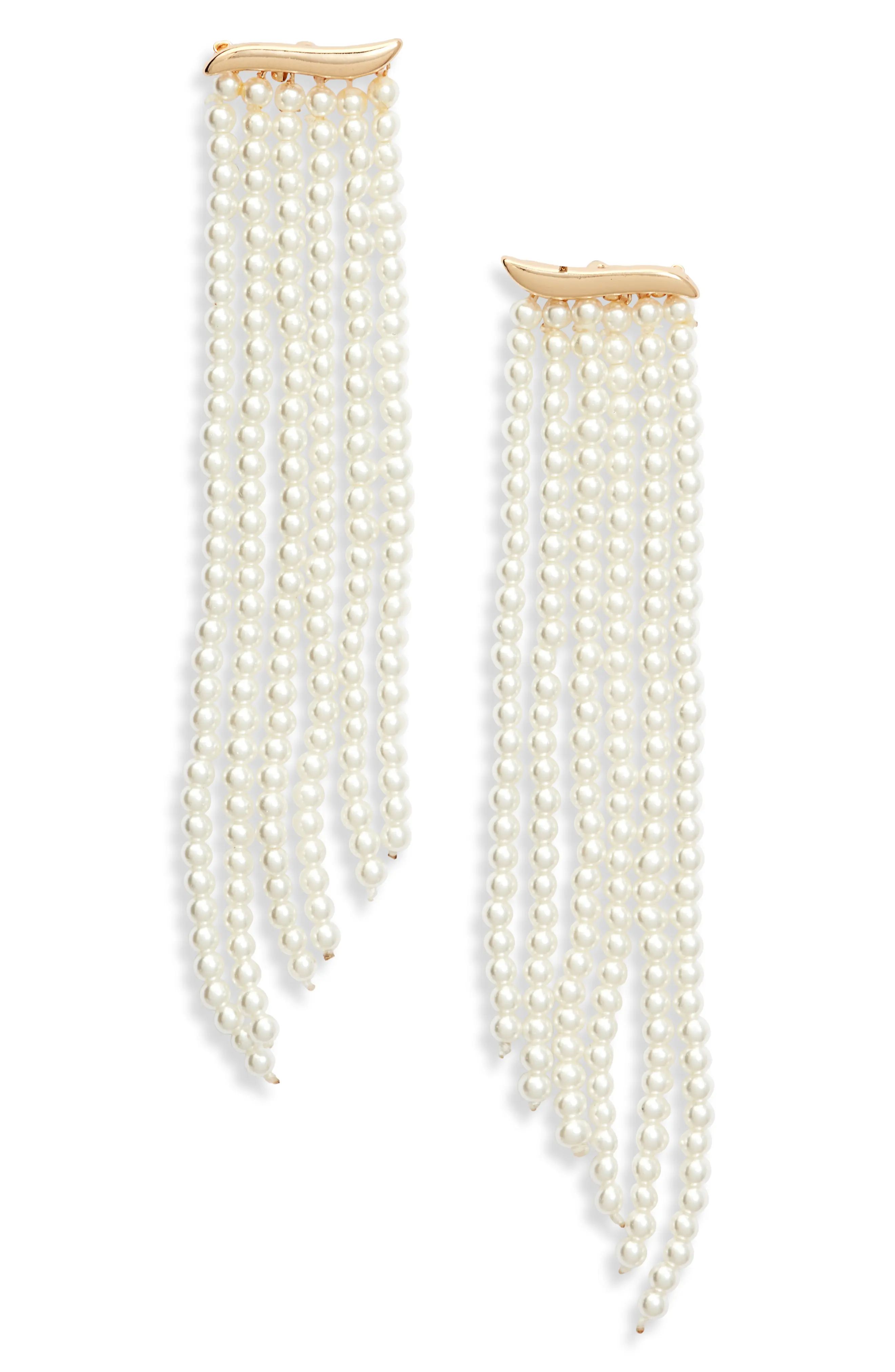 Open Edit Imitation Pearl Chandelier Earrings in White- Gold at Nordstrom | Nordstrom