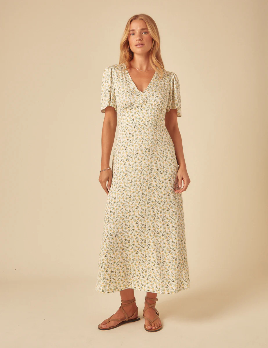 Cream Ditsy Floral Atlas Midi Dress | Nobody's Child
