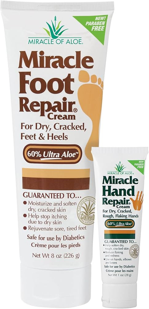 Miracle Foot Repair Cream, 8 onzas + 1 onza Miracle Hand Repair, lociones curativas de aloe vera ... | Amazon (US)