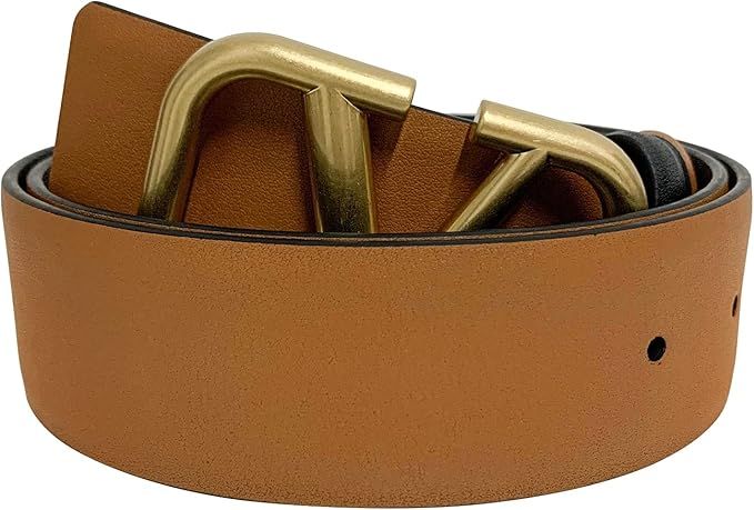 Womens V Letter Metal Golden Pin Buckle Reversible Leather Belts 1.5'' Wideth 3.8cm Waist Belt fo... | Amazon (US)