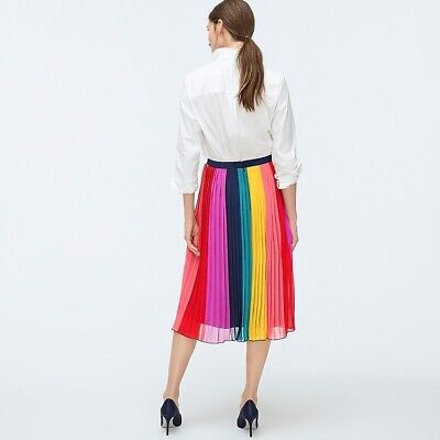 J. Crew Sunburst Pleated Midi Skirt in Multicolour Rainbow US10 Or U.K. 14 | eBay US