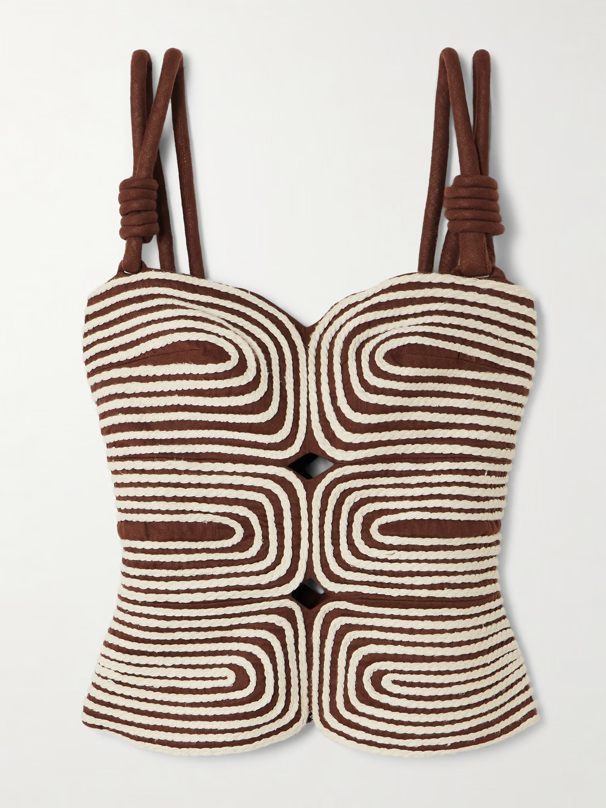Andres Otalora - Marea Knotted Embroidered Linen Top - Brown | NET-A-PORTER (US)