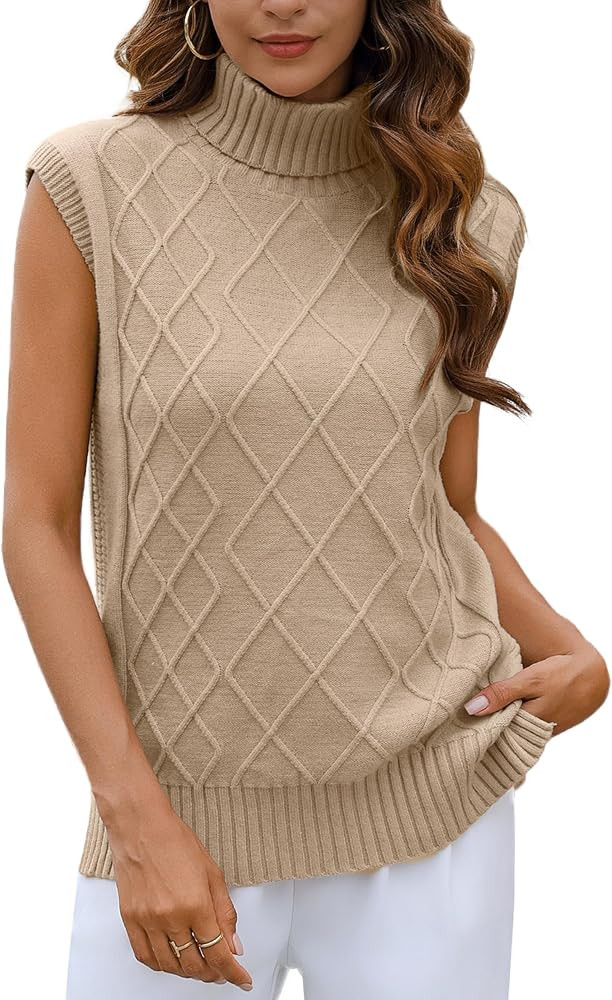 Totatuit Womens Sleeveless Turtlenecks Sweaters Cap Sleeve Mock Neck Ribbed Knitted Solid Pullove... | Amazon (US)