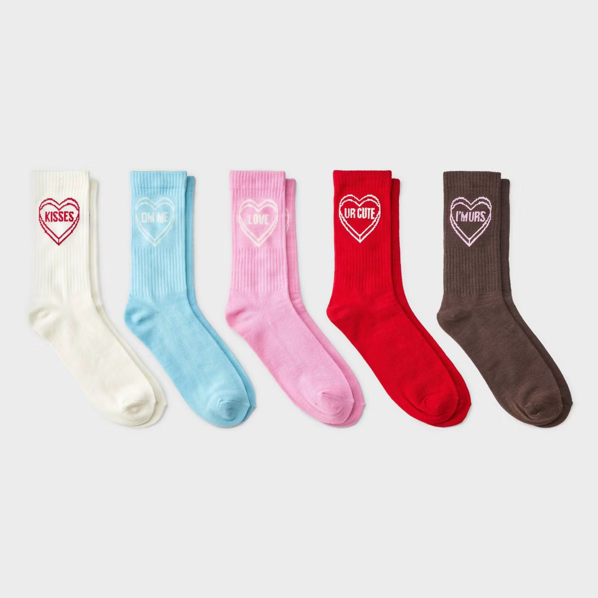 Women's 'Kisses' Candy Heart Ribbed Valentine's Day 5pk Crew Socks - Wild Fable™ Assorted Color... | Target