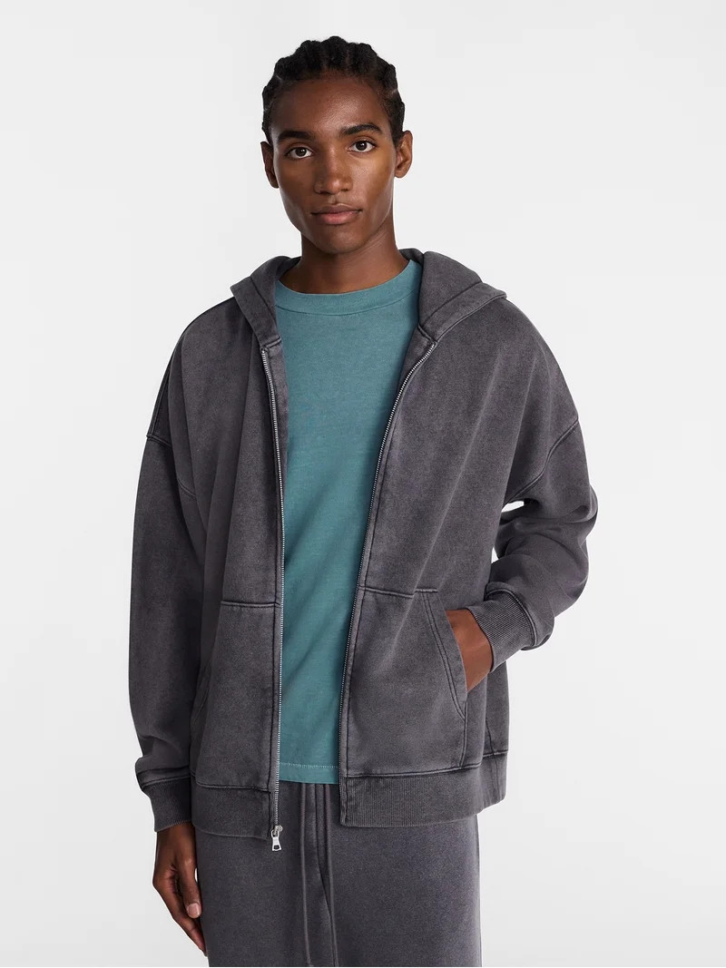 No Boundaries Boxy Oversized Fit Fleece Zip Hoodie Sweatshirt with Long Sleeves, Men's XS-4XLT | Walmart (US)