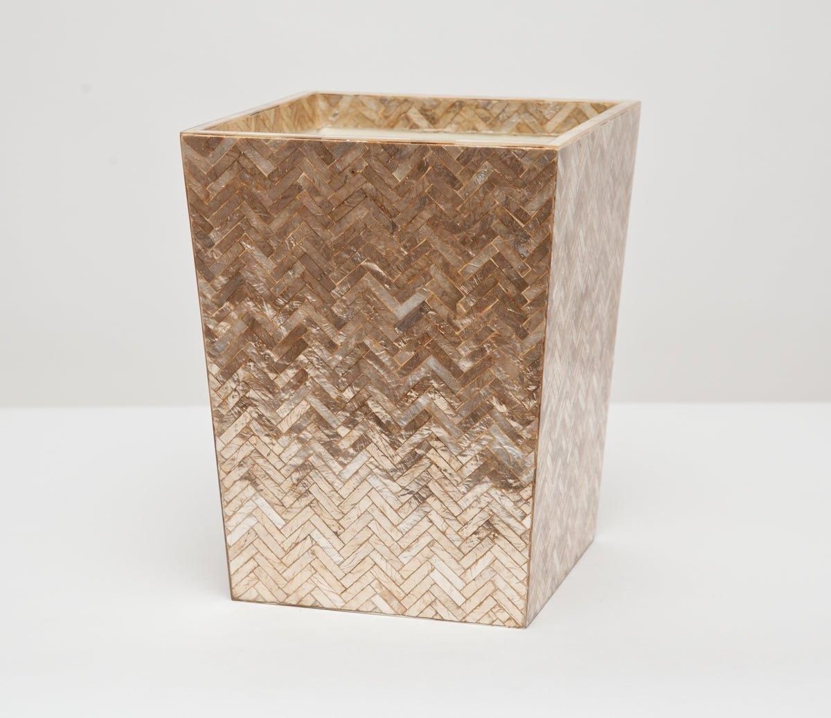 Pigeon & Poodle Handa Herringbone Capiz Shell Square Wastebasket in Sm | The Well Appointed House, LLC