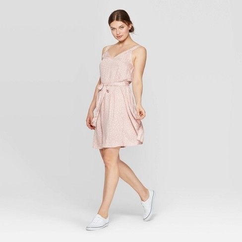 Women's Polka Dot Sleeveless V-Neck Woven Dress - A New Day™ Smoked Pink | Target