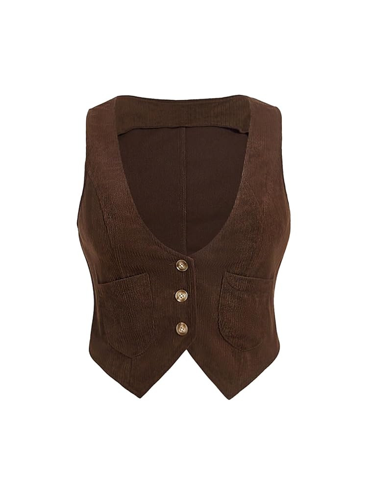 SHENHE Women's Plus Size V Neck Button Up Corduroy Vest Waistcoat Dressy Blazer Suit Vest Top | Amazon (US)