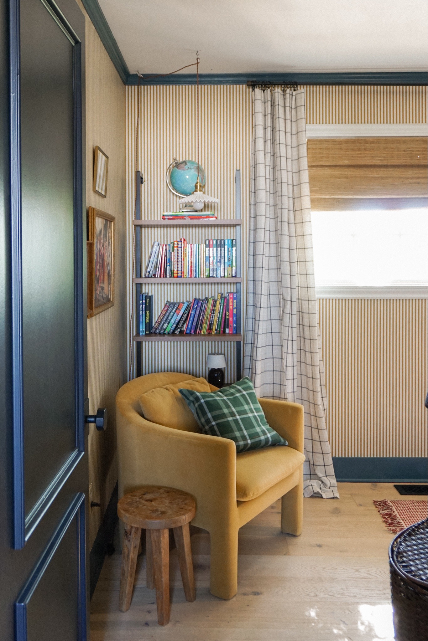 Reading corner for my boys 💖
Wallpaper is Stelle from Sandberg, the trim color is Deep Dive by Clare. 
Bedroom decor. Home decor. Shelves decor. Accent chair 

#LTKHome #LTKFindsUnder50 #LTKFamily