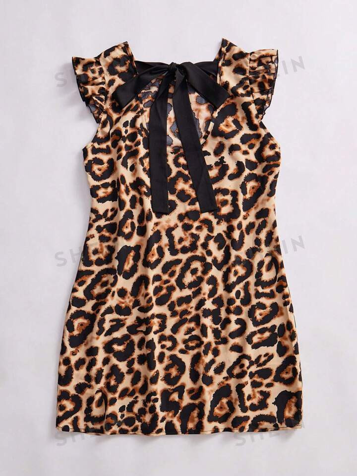 SHEIN Essnce Women Summer Fashionable And Elegant Leopard Print Flower Short Sleeve Dress | SHEIN