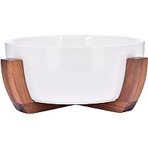 DUKA Large Porcelain Serving Bowl, 101oz – Modern White Serving Dish for Parties with Wooden Ba... | Amazon (US)