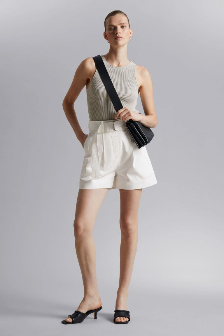 Belted Cotton Chino Shorts | H&M (UK, MY, IN, SG, PH, TW, HK)