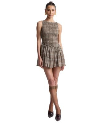 Avec Les Filles Women's Drop-Waist Sleeveless Mini Dress - Tan Plaid | Macy's