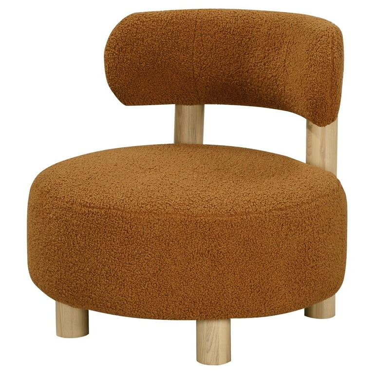 Benjara Zona Accent Chair, Barrel Back, Orange Boucle Fabric and Brown Wood | Walmart (US)