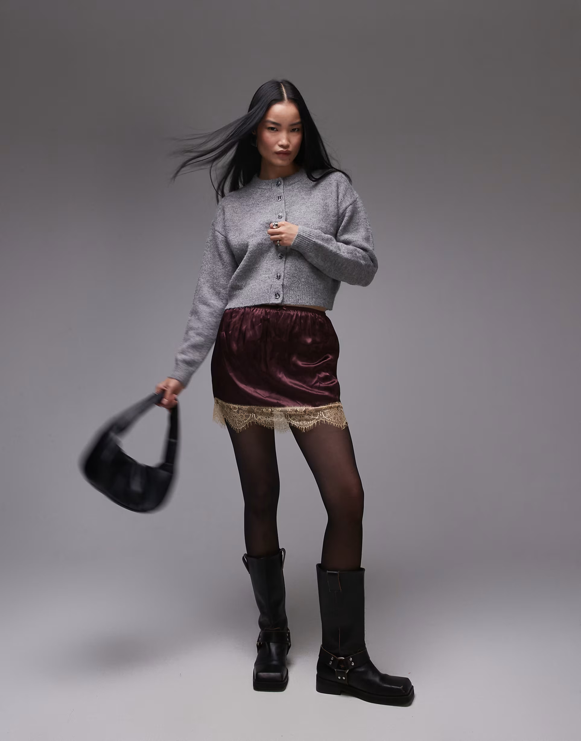 Topshop knitted ultimate micro cardi in grey | ASOS (Global)