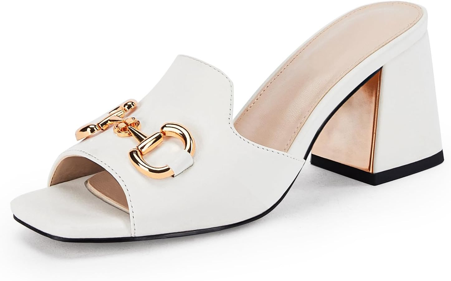 gihubafuil Women's Sandals Peep Toe Slides Chunky Heel Mules Single Band Comfort Slip-on Shoes with Metal Chain for Spring Summer | Amazon (US)