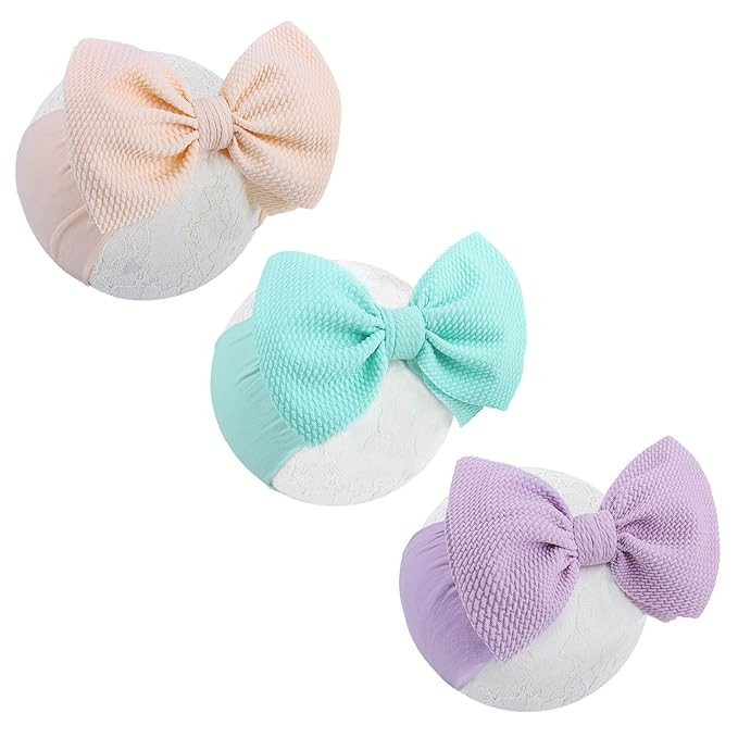 Big Bows Headbands for Baby Girls - Waffle Large Hair Accessories, Infant Toddler Headwrap 3 Pack... | Amazon (US)