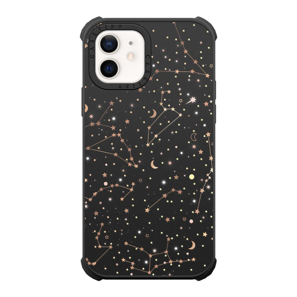 Space pattern on clear background/ gold stars and moon universe | Casetify