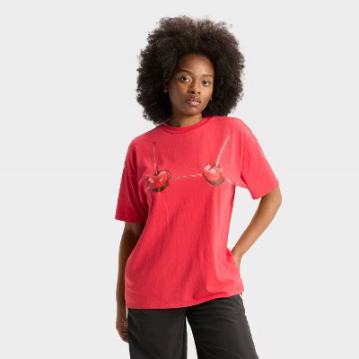 Women's Short Sleeve Round Neck Oversized Graphic T-Shirt - Wild Fable™ Red XXS | Target