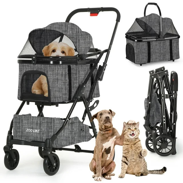 Zoolike Pet Stroller, Dog Cat Stroller 3-in-1 Detachable Doggy Stroller for Small Medium Dogs 4 W... | Walmart (US)