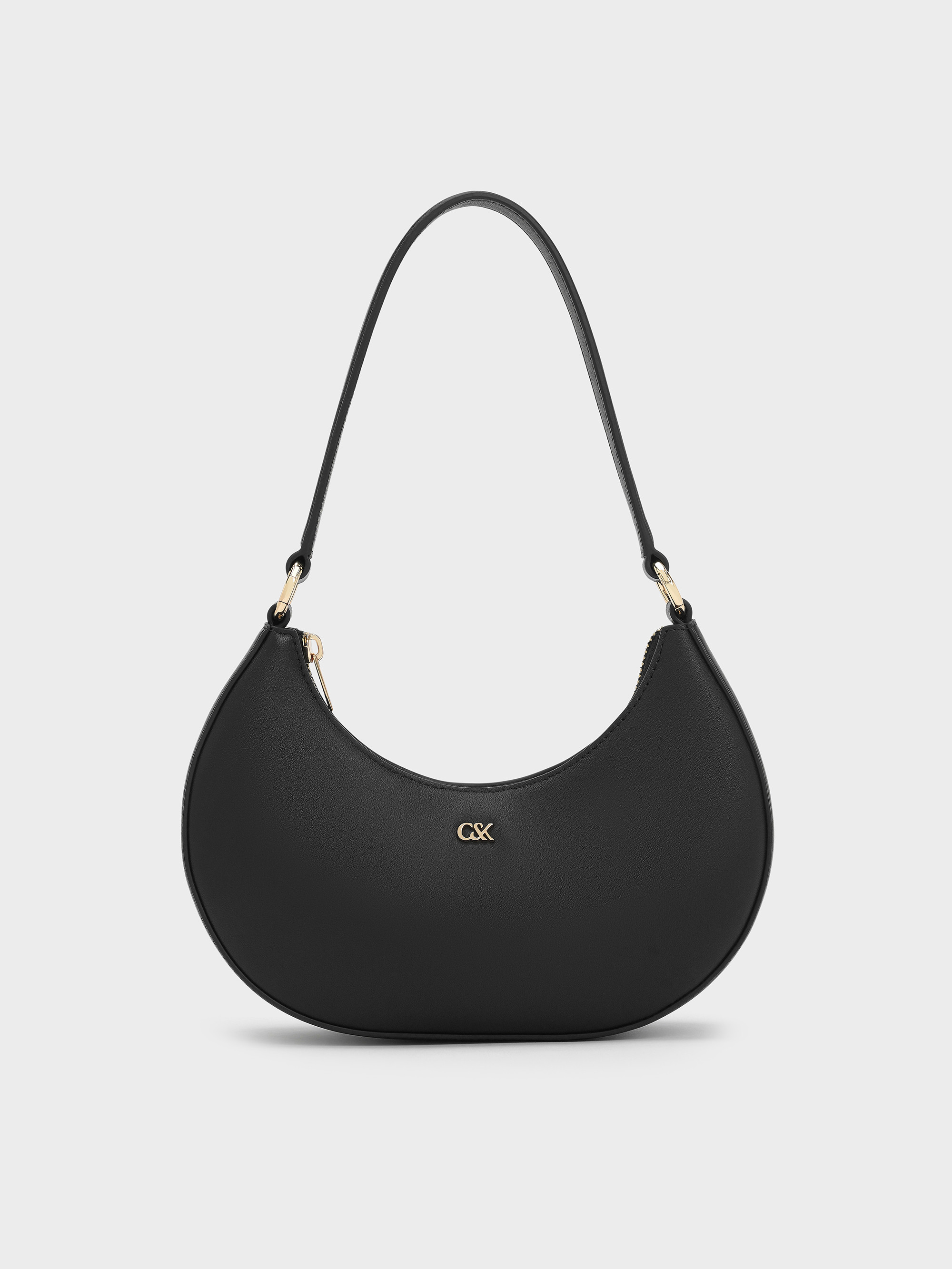 Leather Crescent Hobo Bag
    
         - Black | Charles & Keith UK
