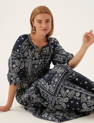 Pure Cotton Printed Midaxi Shirt Dress | Marks and Spencer US