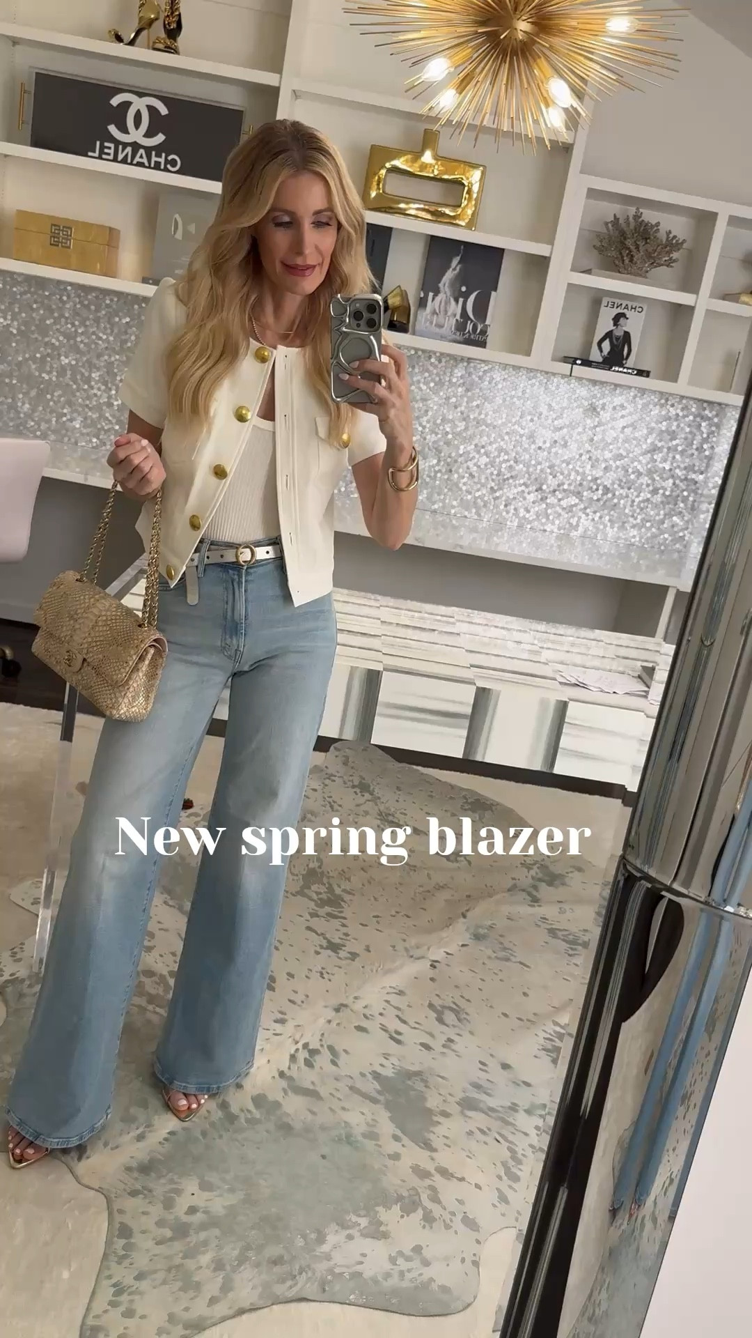 This Balmain-inspired blazer with gold buttons is the chic summer jacket you didn’t know you needed — the cropped fit and short sleeves make it perfect with high-waisted wide leg jeans for a flattering, leg-lengthening look.
Shop this luxury-looking blazer and Mother wide leg denim for an effortlessly polished outfit — I’m wearing a size 0 blazer and size 24 jeans. 

 #LTKootd #LTKSeasonal #LTKOver40