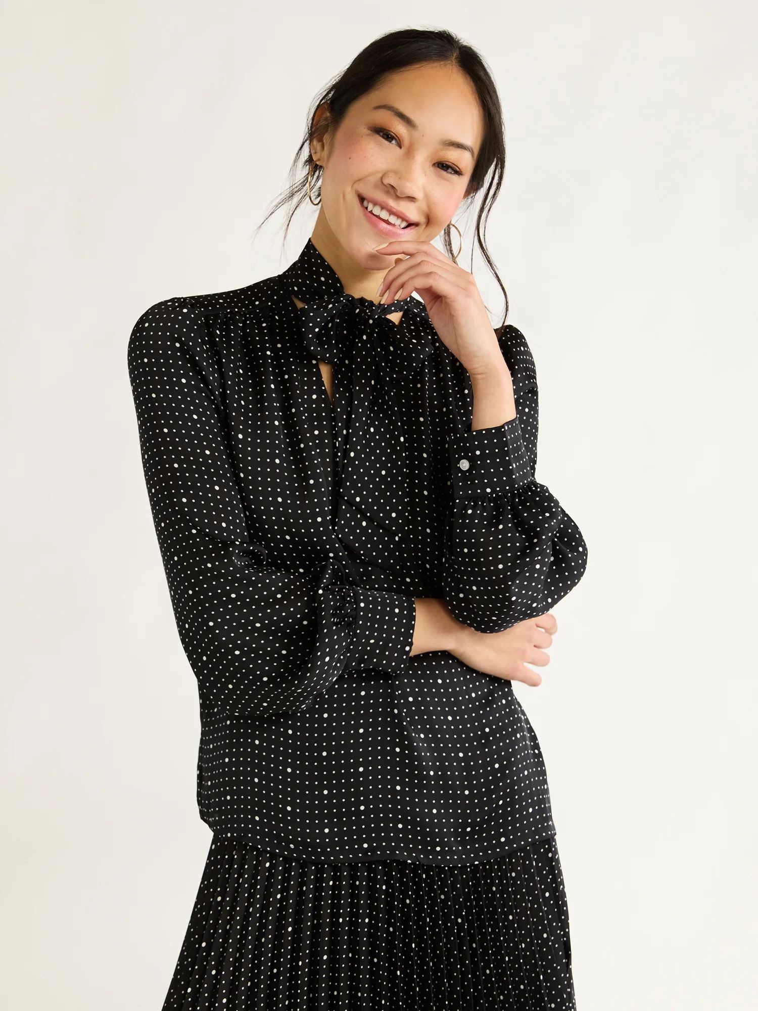 Free Assembly Women’s Bow Tie Blouse with Long Sleeves, Sizes XS-XXL | Walmart (US)