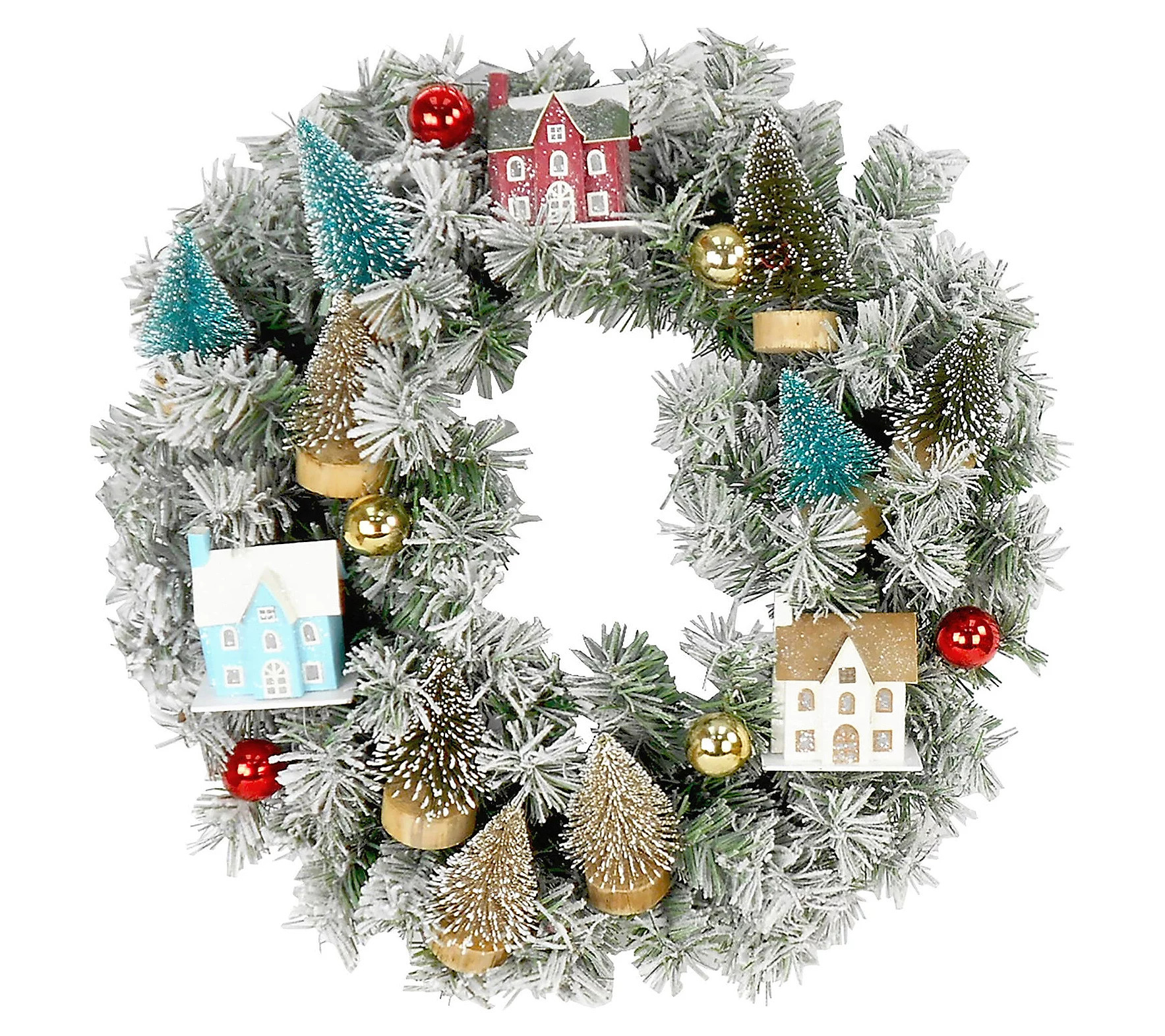 Fraser Hill Farm 24-in. Snowy Christmas Village Wreath Door Ha | QVC