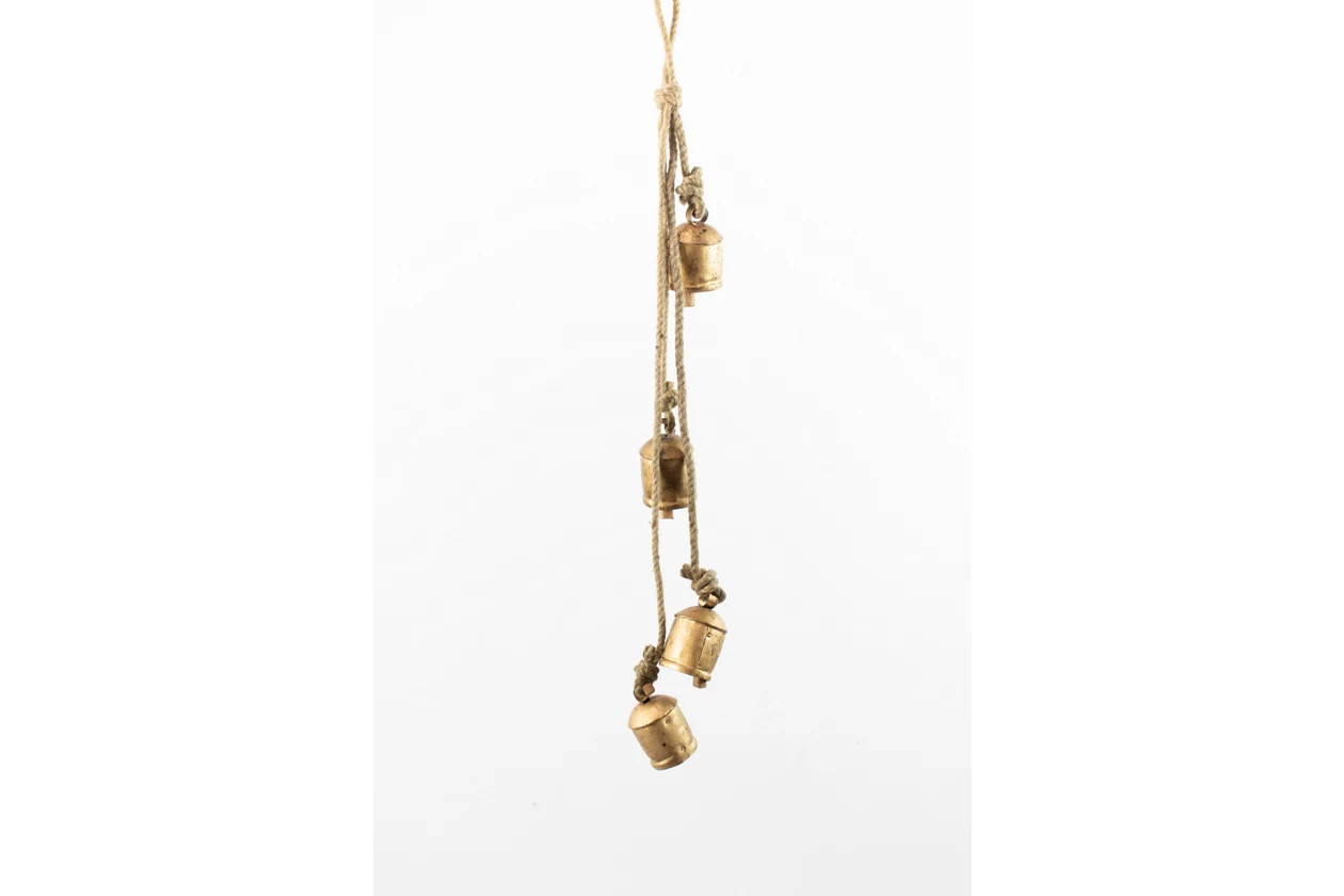 Kalalou Holiday Four Rustic Iron Hanging Bells with Rope | Ashley Homestore