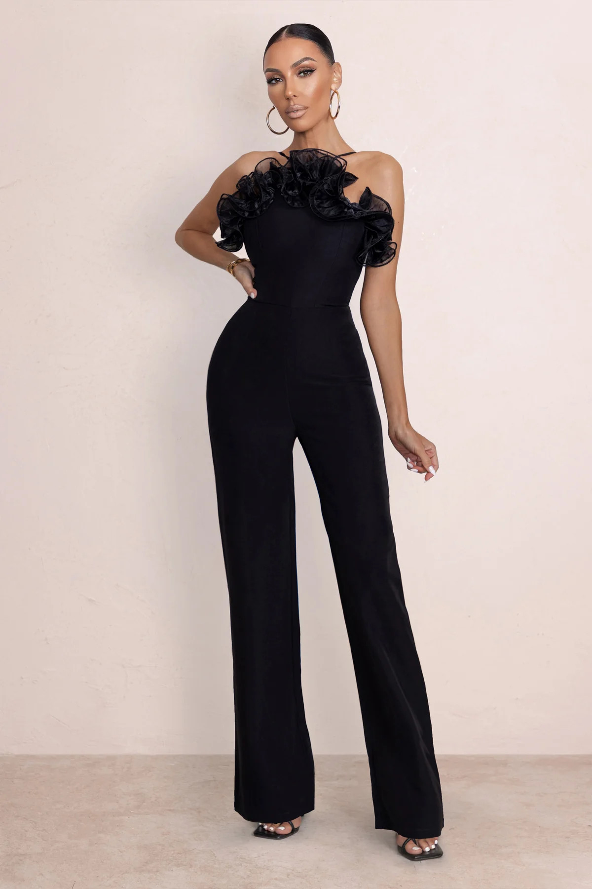 Shoot Your Shot | Black Organza Trim Wide Leg Jumpsuit | Club L London