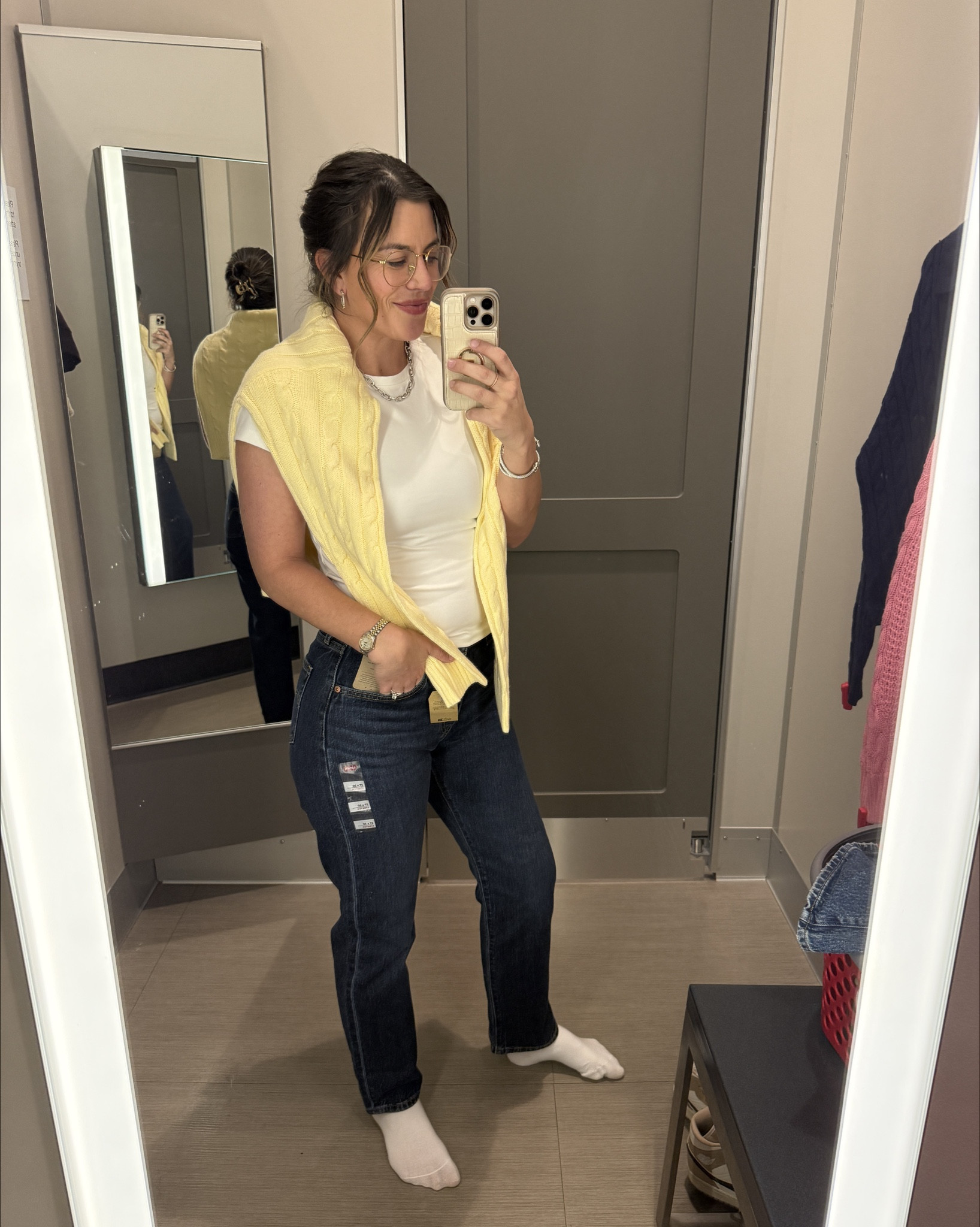 This yellow sweater came home with me and I can’t wait to wear it this spring. Super cute casual like this, thrown over a dress, or worn with Navy leggings / Tennis skirt. Cable knit and perfect weight. Wearing in a large  

#LTKFindsUnder50 #LTKSeasonal #LTKmomlife