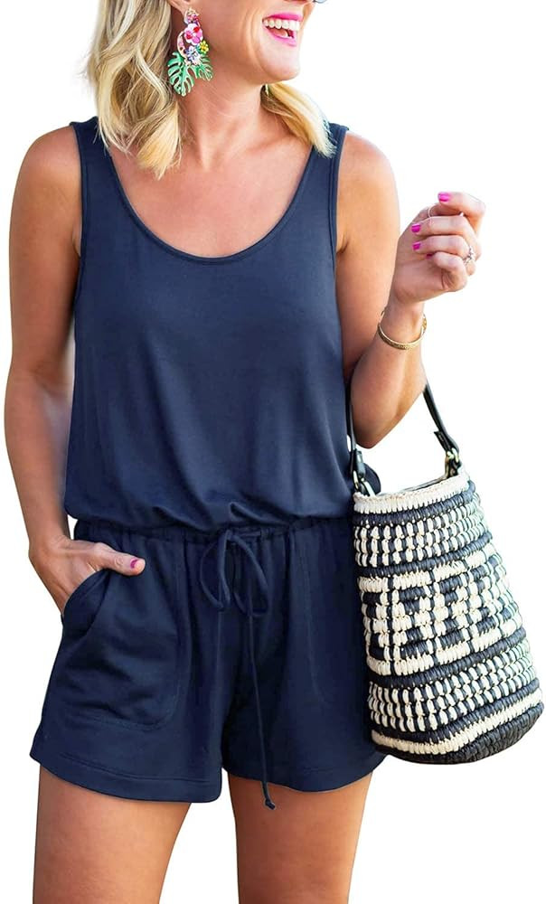 ReoRia Womens Summer Scoop Neck Sleeveless Tank Top Short jumpsuit Rompers | Amazon (US)