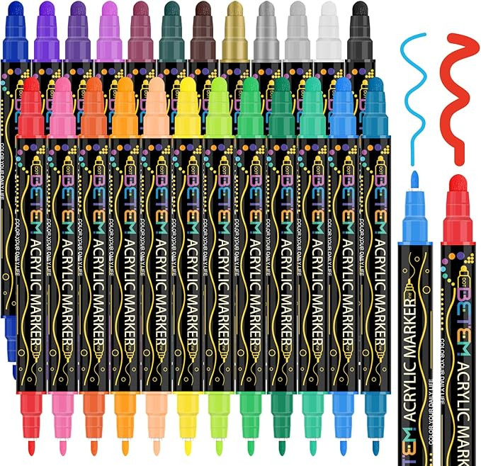 Betem 24 Colors Dual Tip Acrylic Paint Pens Markers, Premium Acrylic Paint Pens for Wood, Canvas,... | Amazon (US)
